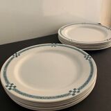 10 flat plates art deco Creil and Montereau model Nancy blue green gray