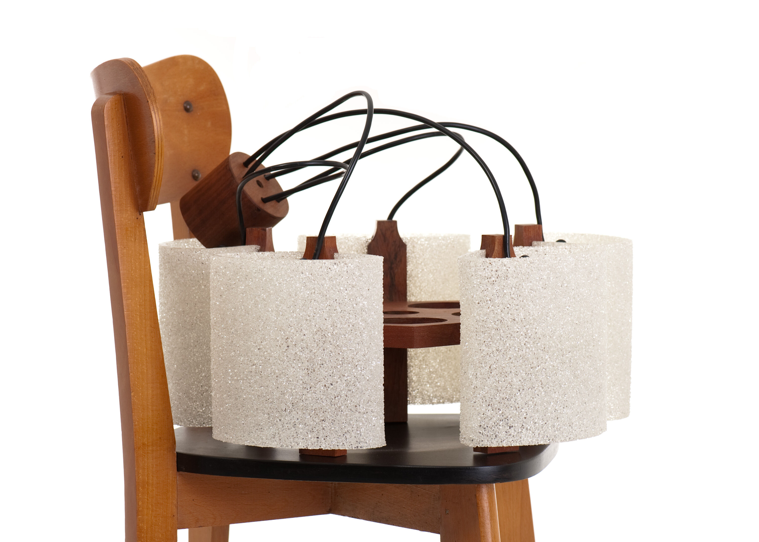 Chandelier design vintage Scandinavian teak year 60