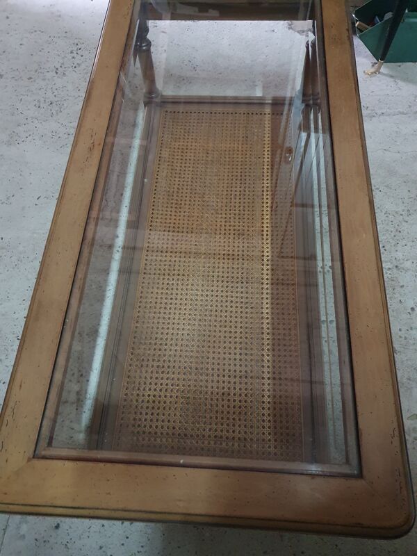 Table basse bois et cannage