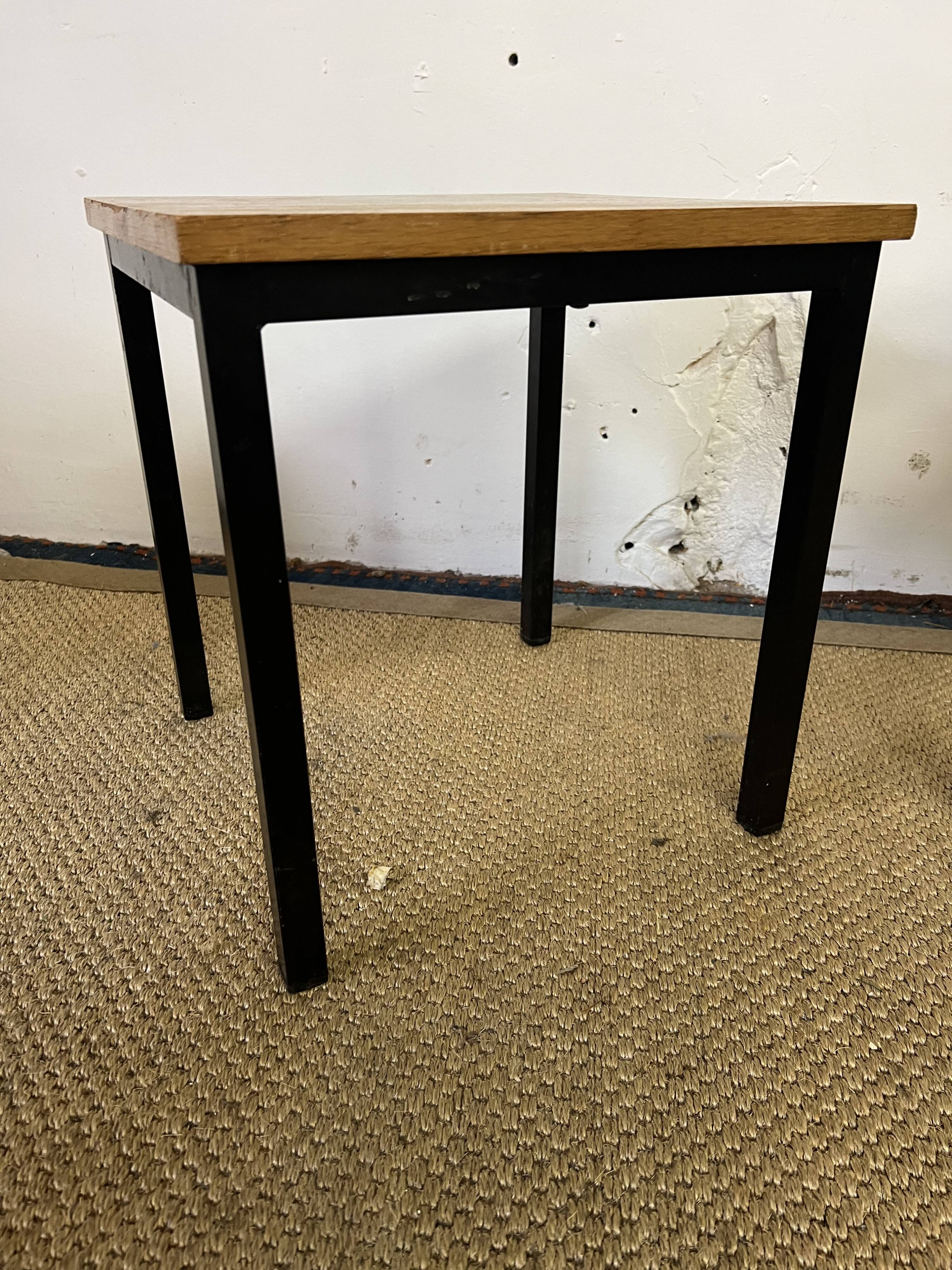 Pair of wooden and vintage metal bedside tables