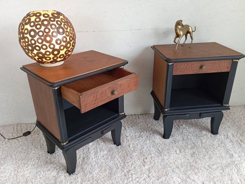Art Deco walnut bedside tables.