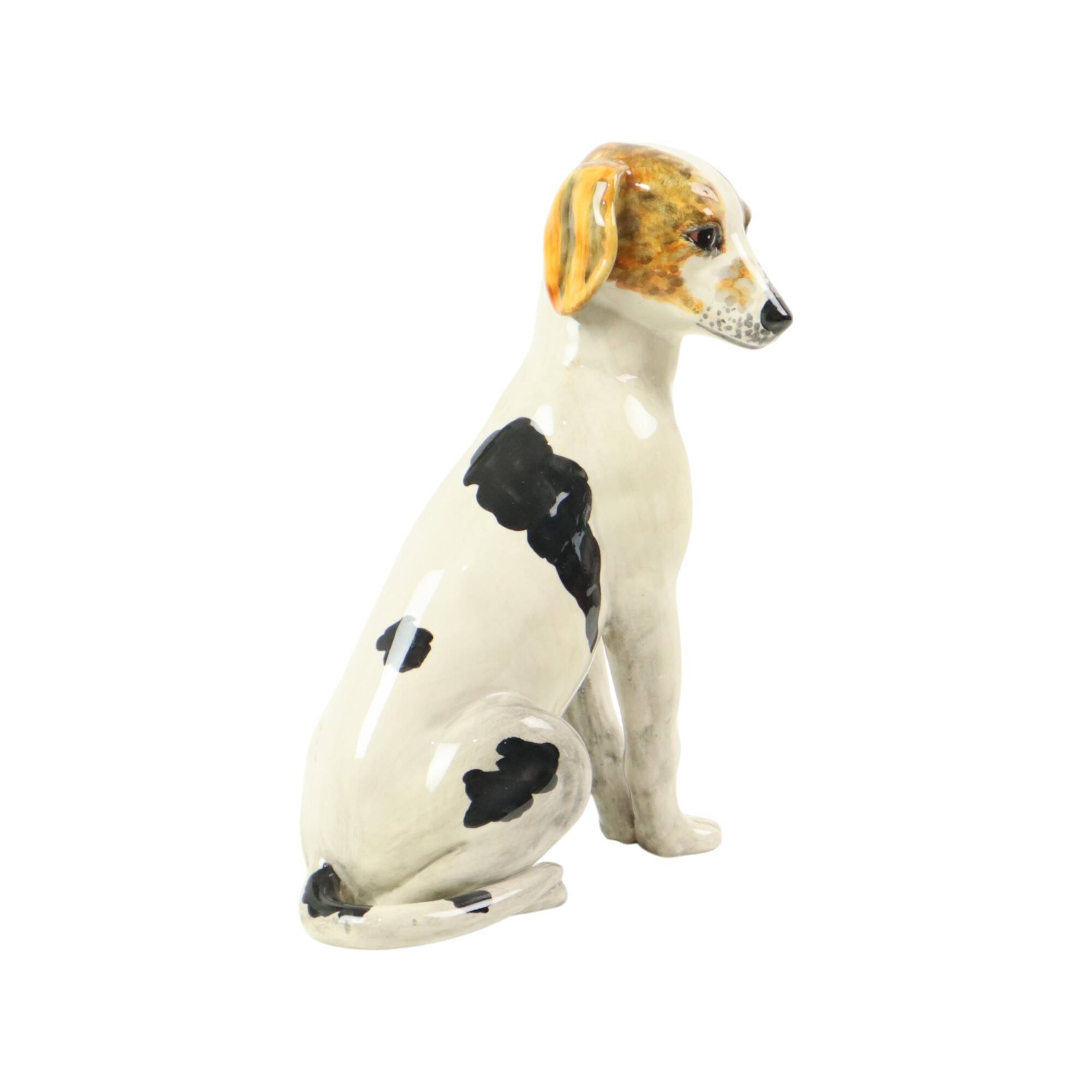 Statue de Chien Vintage Sculpture Craquelé Céramique Italie 31cm