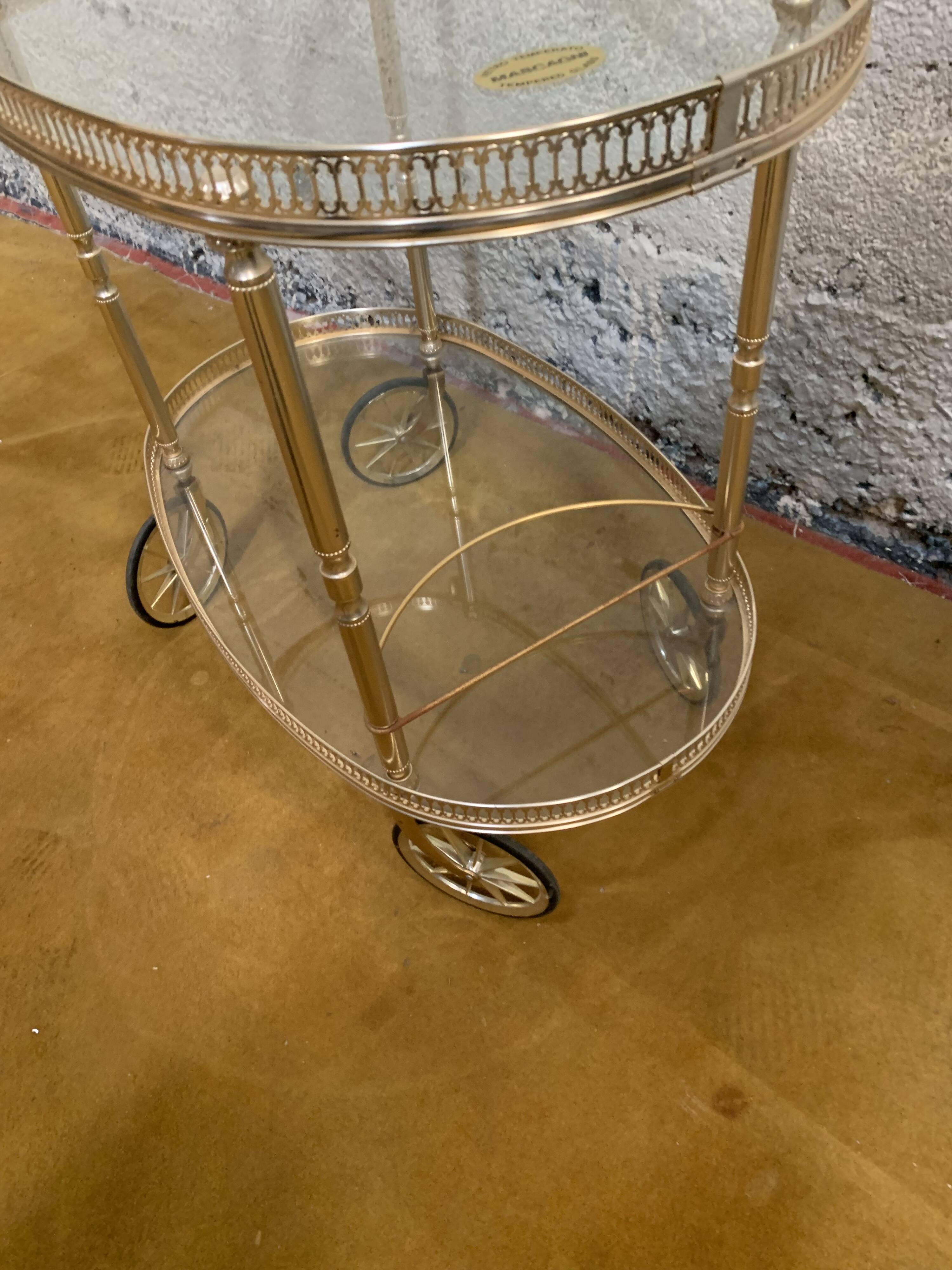 Glass and metal serving trolley, 1960s