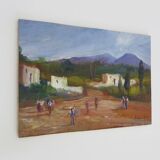 Huile sur bois de Riccardo Capone Village Italie Années 50 60