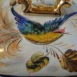 Soupière légumier avec plat anciens porcelaine barbotine H.Becquet quarqueron
