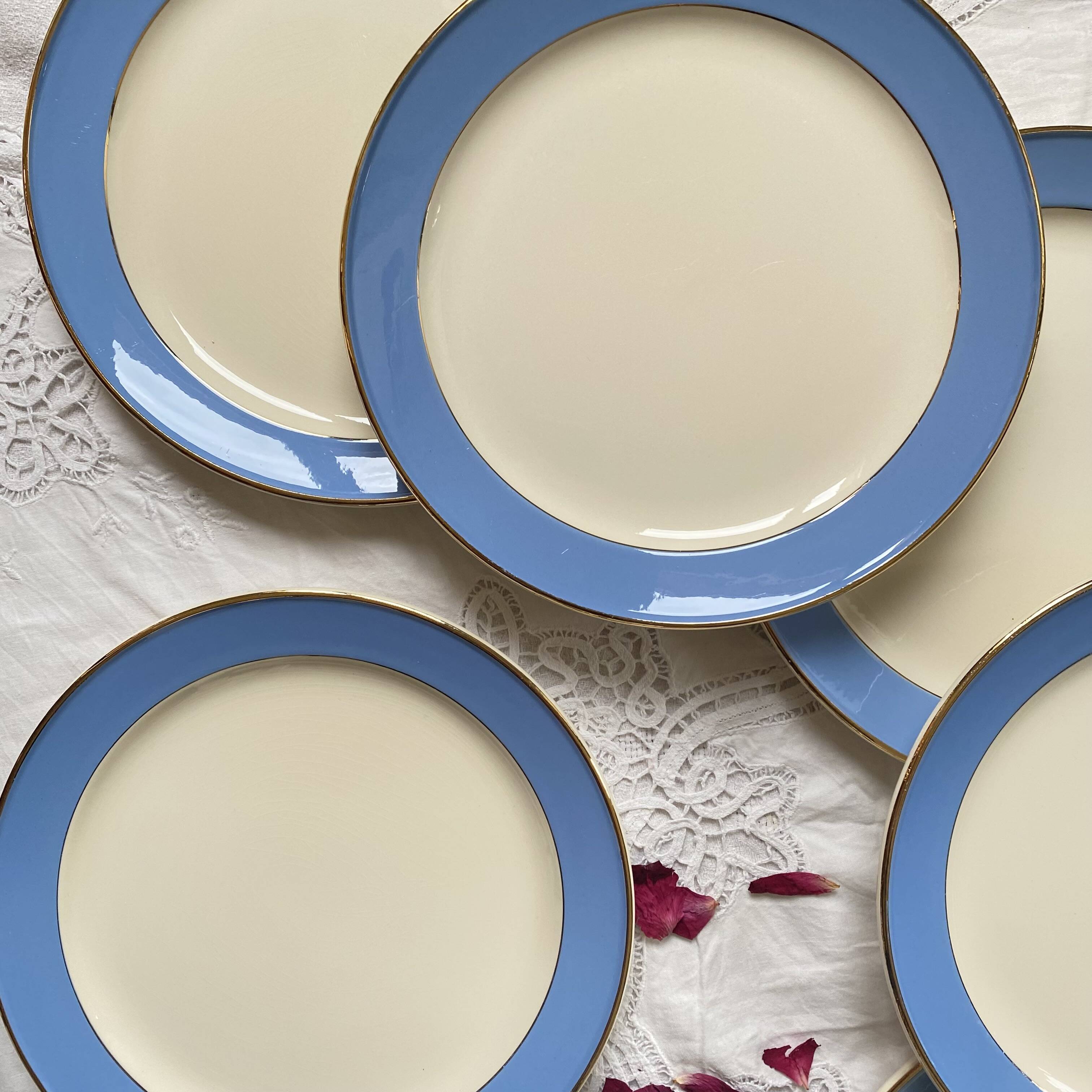 6 antique Villeroy & Boch blue and gold earthenware dinner plates