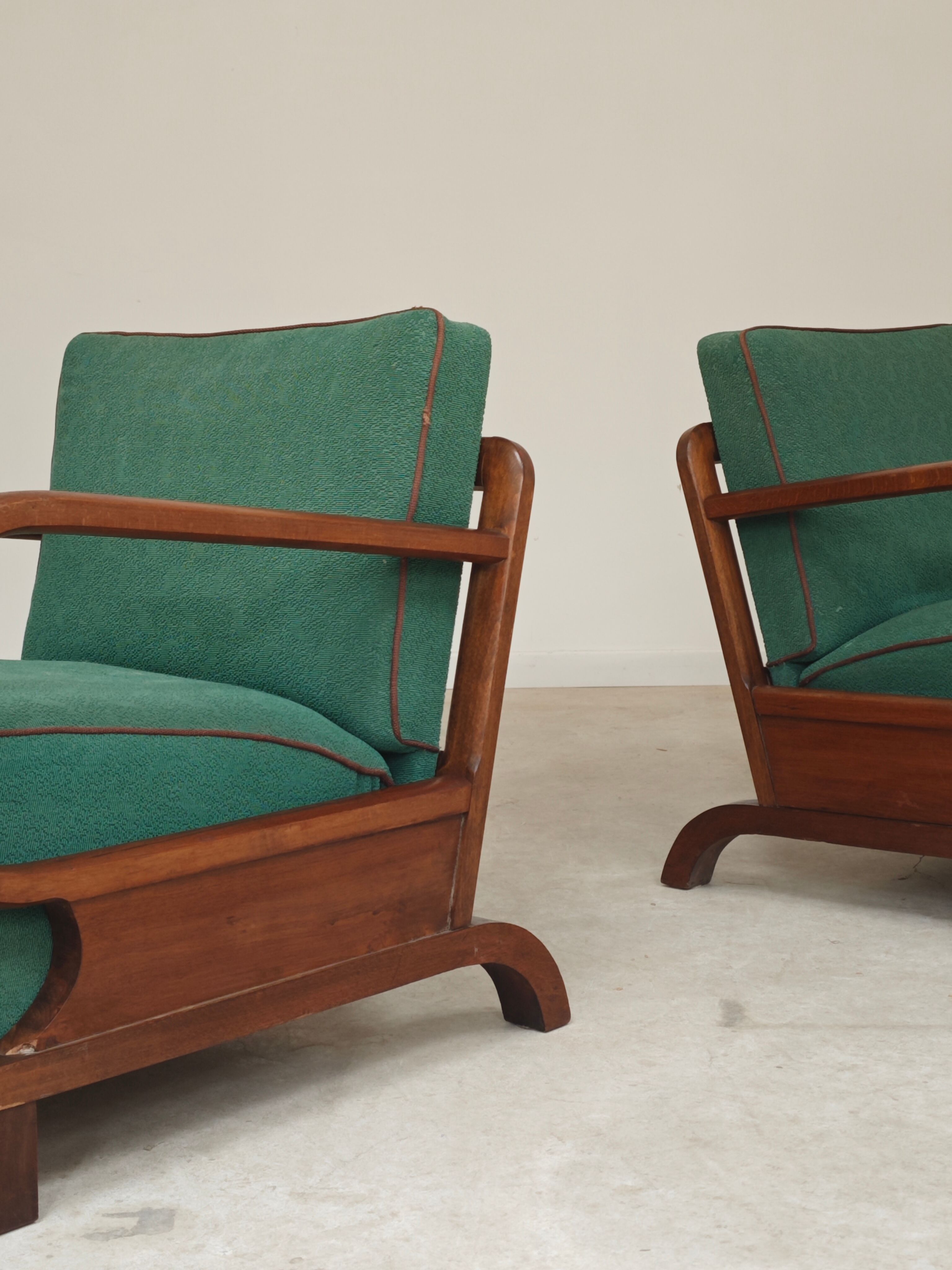 Paire de fauteuils Art déco vert par Jindrich Halabala, Prague 1930