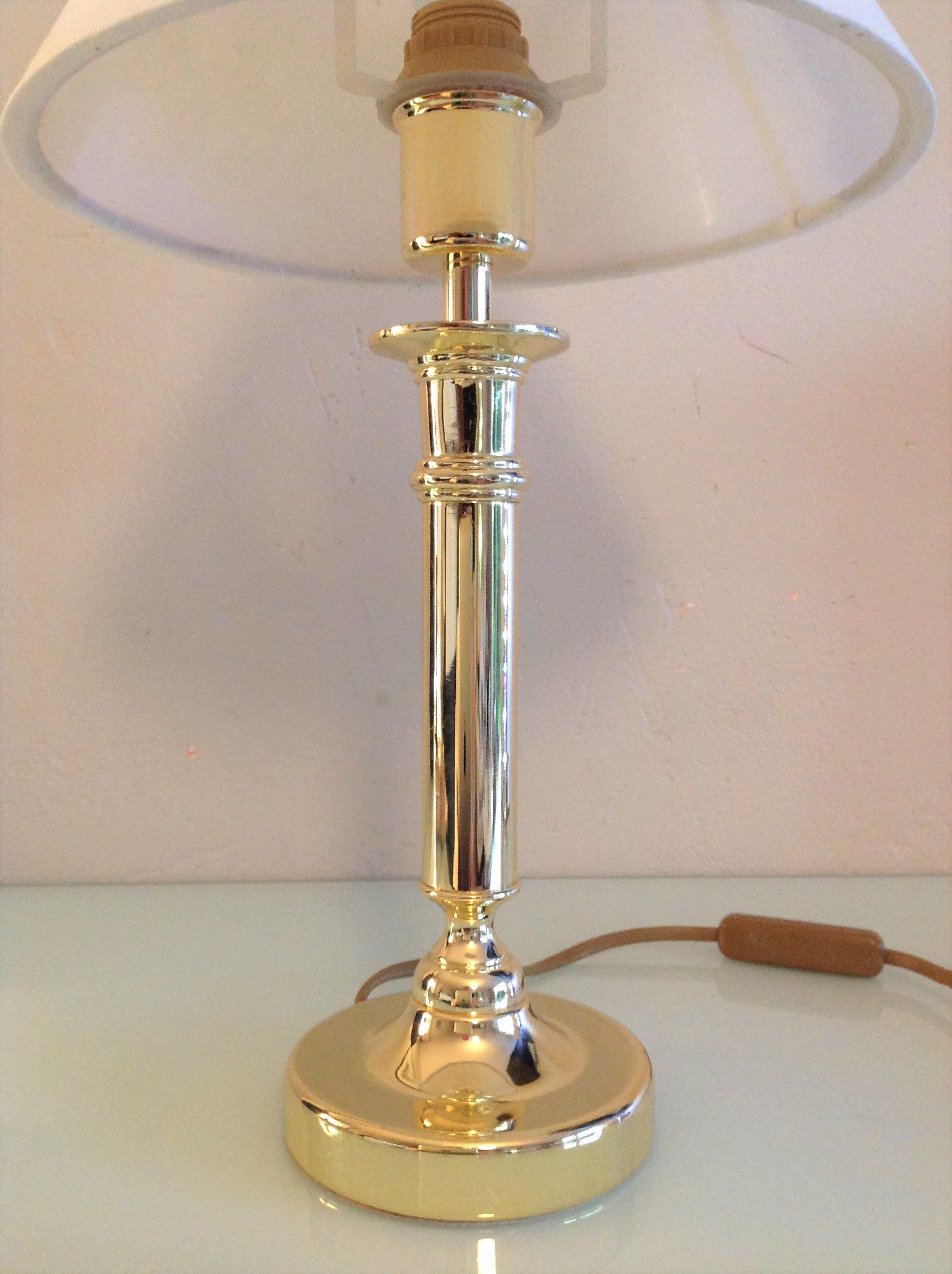 Brass lamp and lampshade fabric ecru / vintage 70s