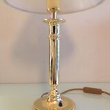 Brass lamp and lampshade fabric ecru / vintage 70s