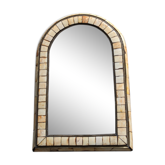 Miroir artisanal vintage en os et laiton 32x47cm