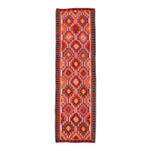Tapis coureur kilim turc en nuances de rouge, 95x320 cm