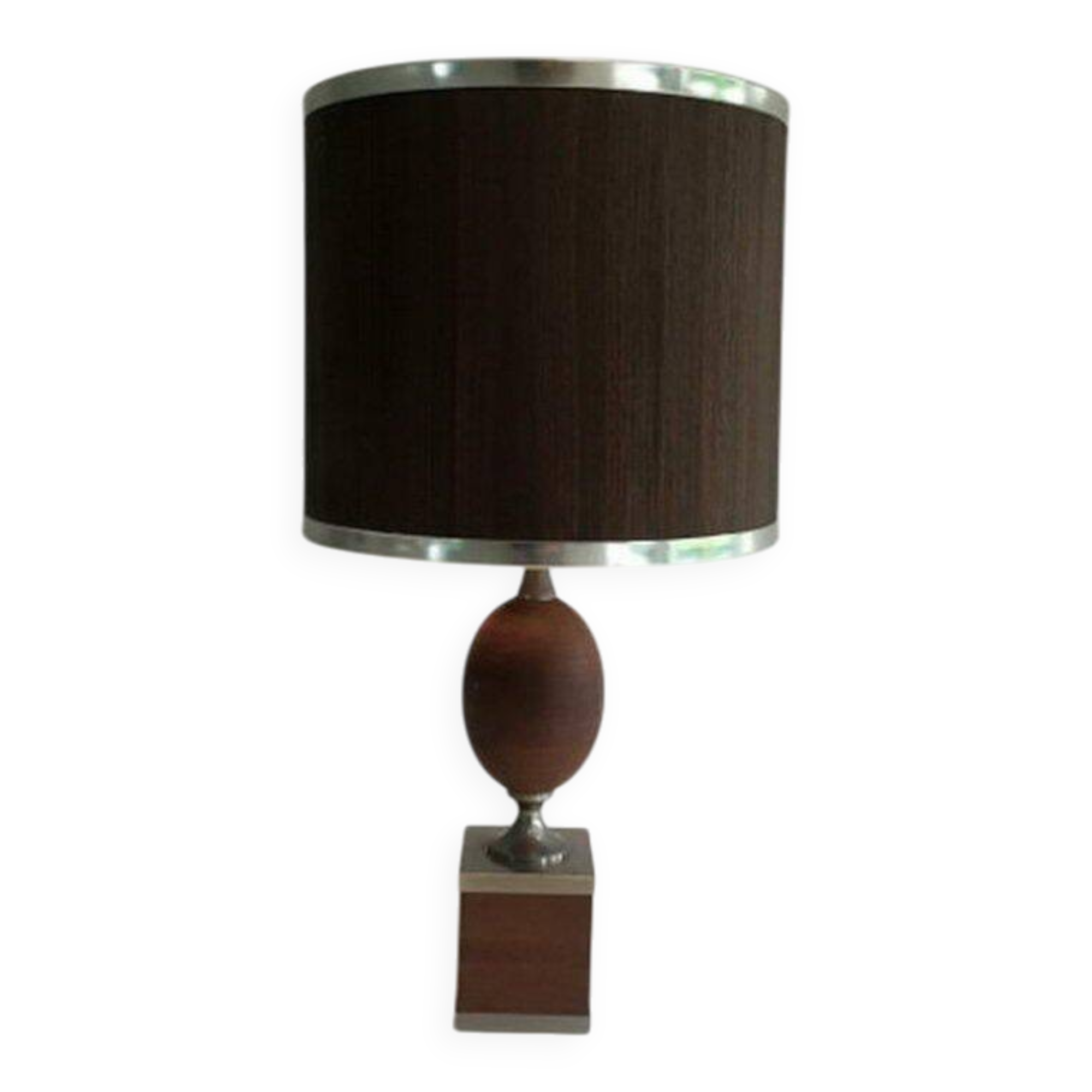 Egg lamp in wood and brushed steel