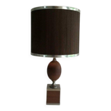 Egg lamp in wood and brushed steel