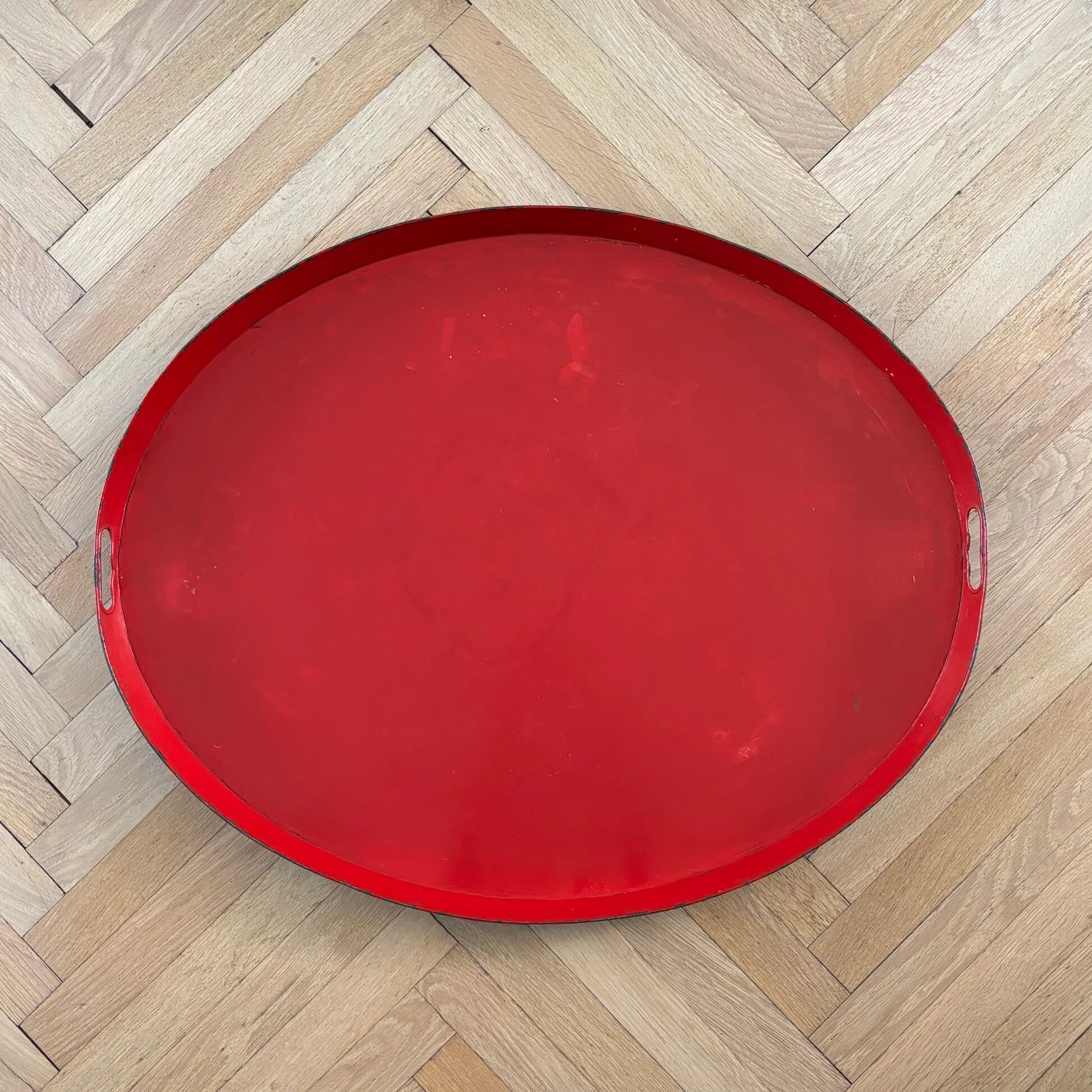 Large antique lacquered metal tray