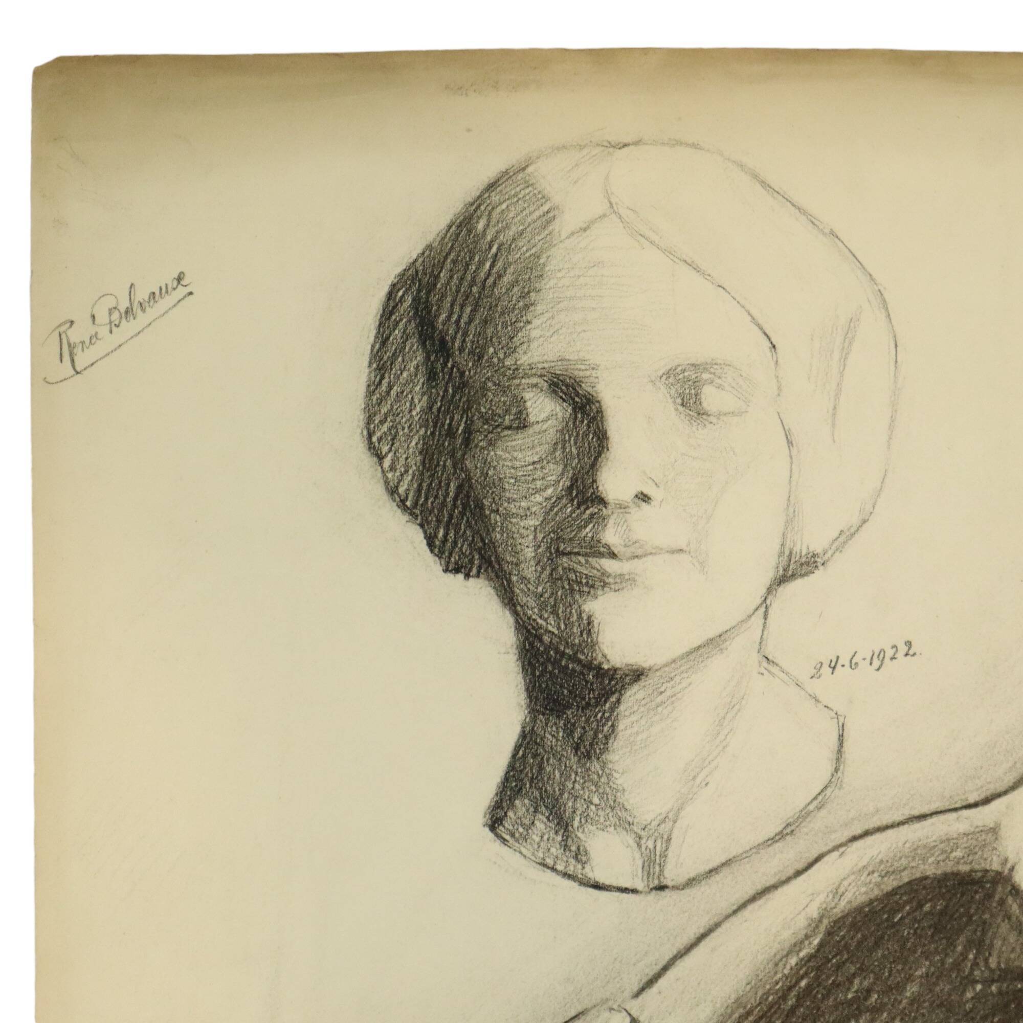 Large Academic Drawing Renée Belvaux (1903-1984) Male Nude 85x60cm