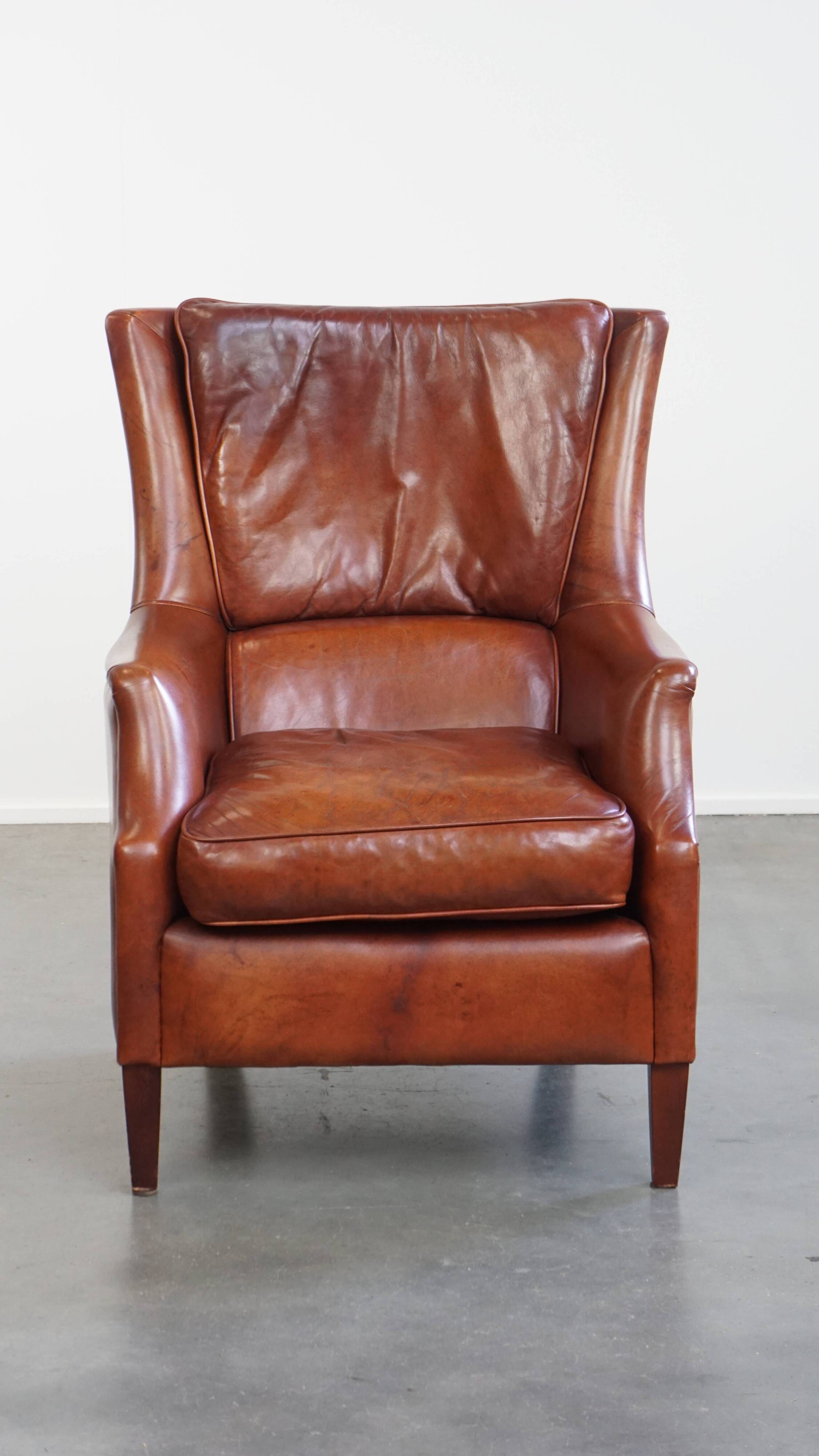 Armchair Made from Cognac-Colored Cowhide Leather