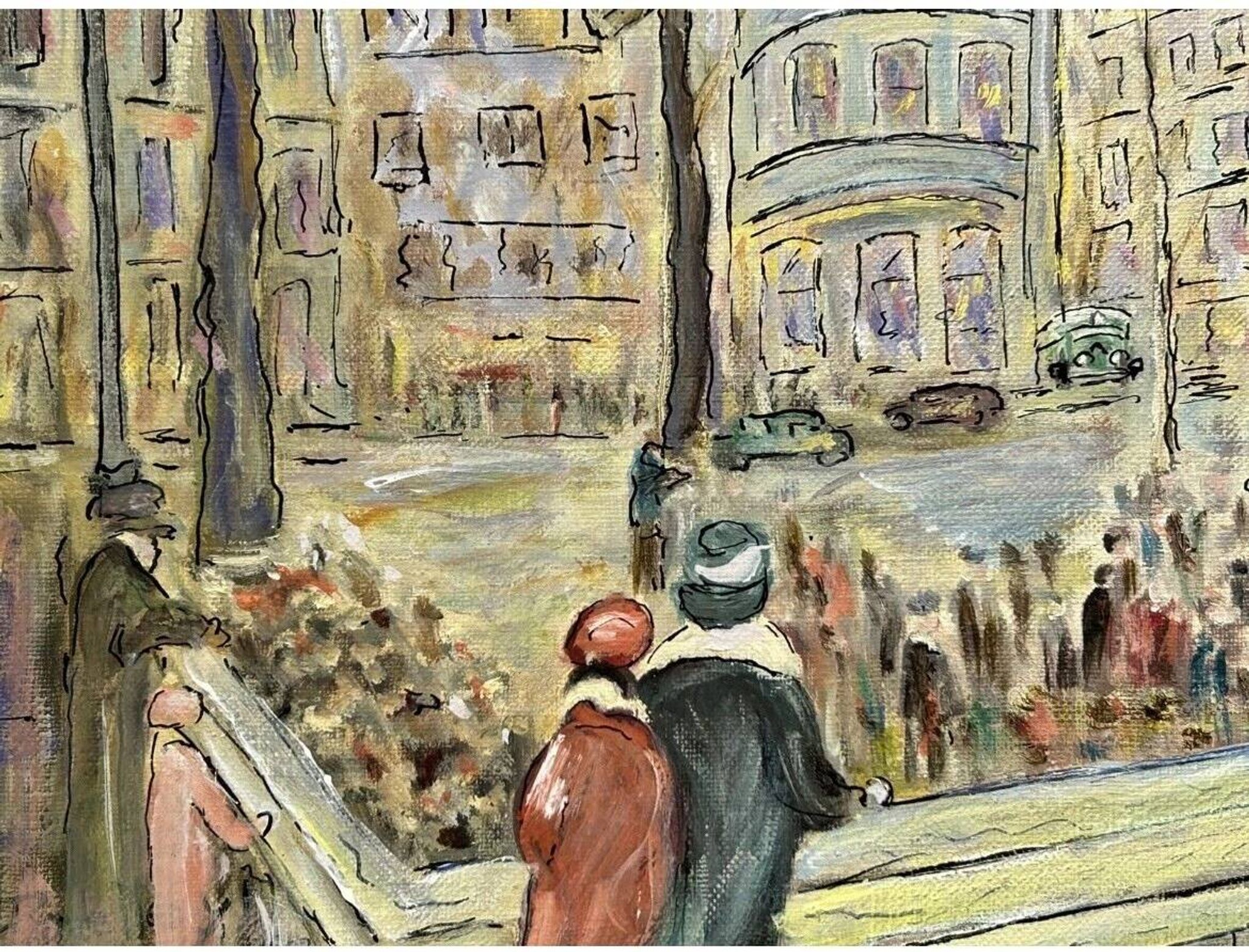 Vintage Mid-Century Caroline Bennett Paris Cityscape Scene Oil Painting
