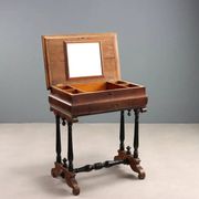 Antique sewing table in painted poplar with walnut effect, Italy, late 19th century.