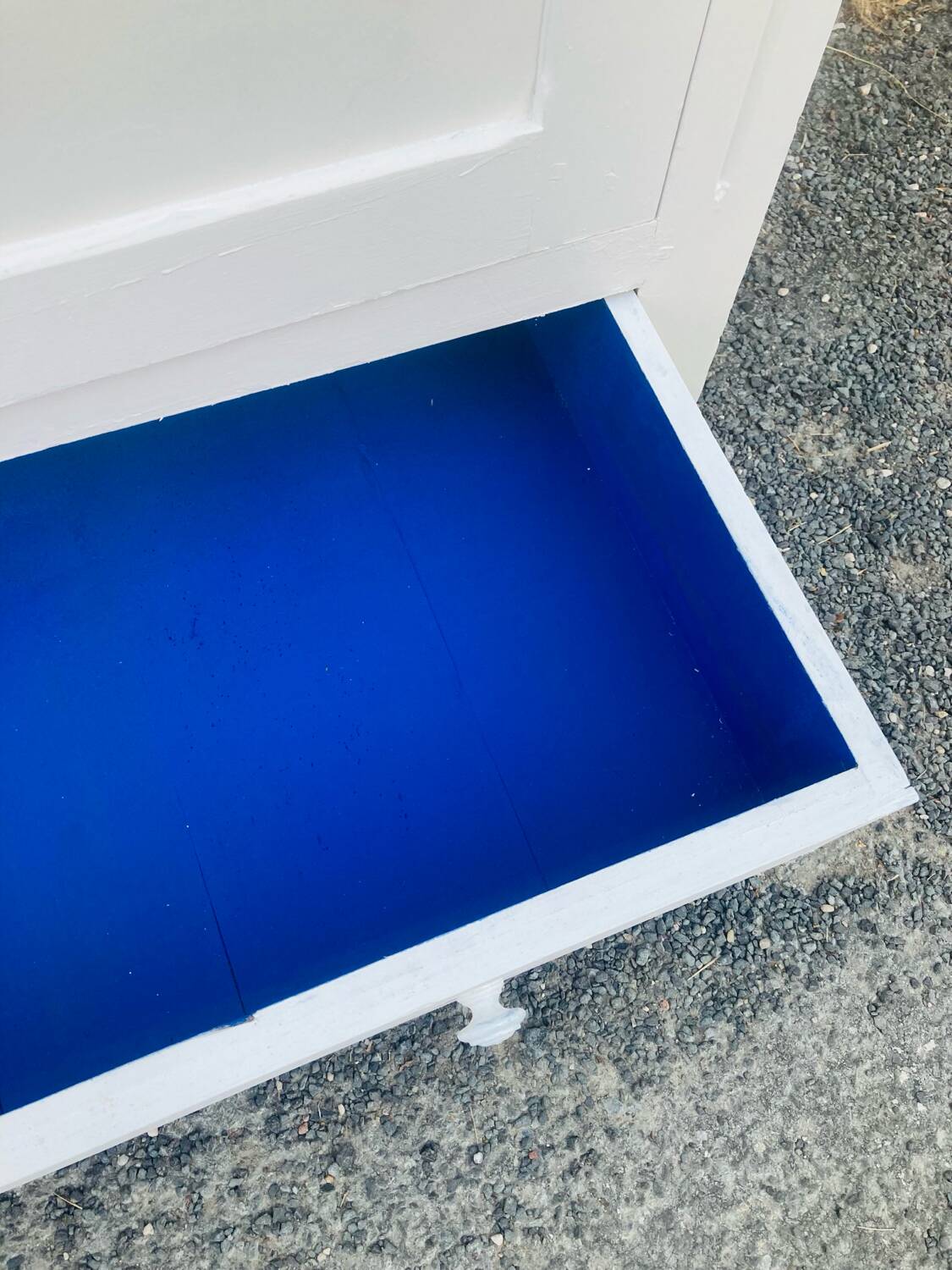 Antique white Parisian wardrobe with Majorelle blue interior