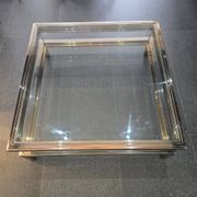 Sliding top coffee table – 70s design – chrome & glass – 108 cm