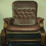 Scandinavian bentwood cantilever leather lounge chair with footrest, 1960s