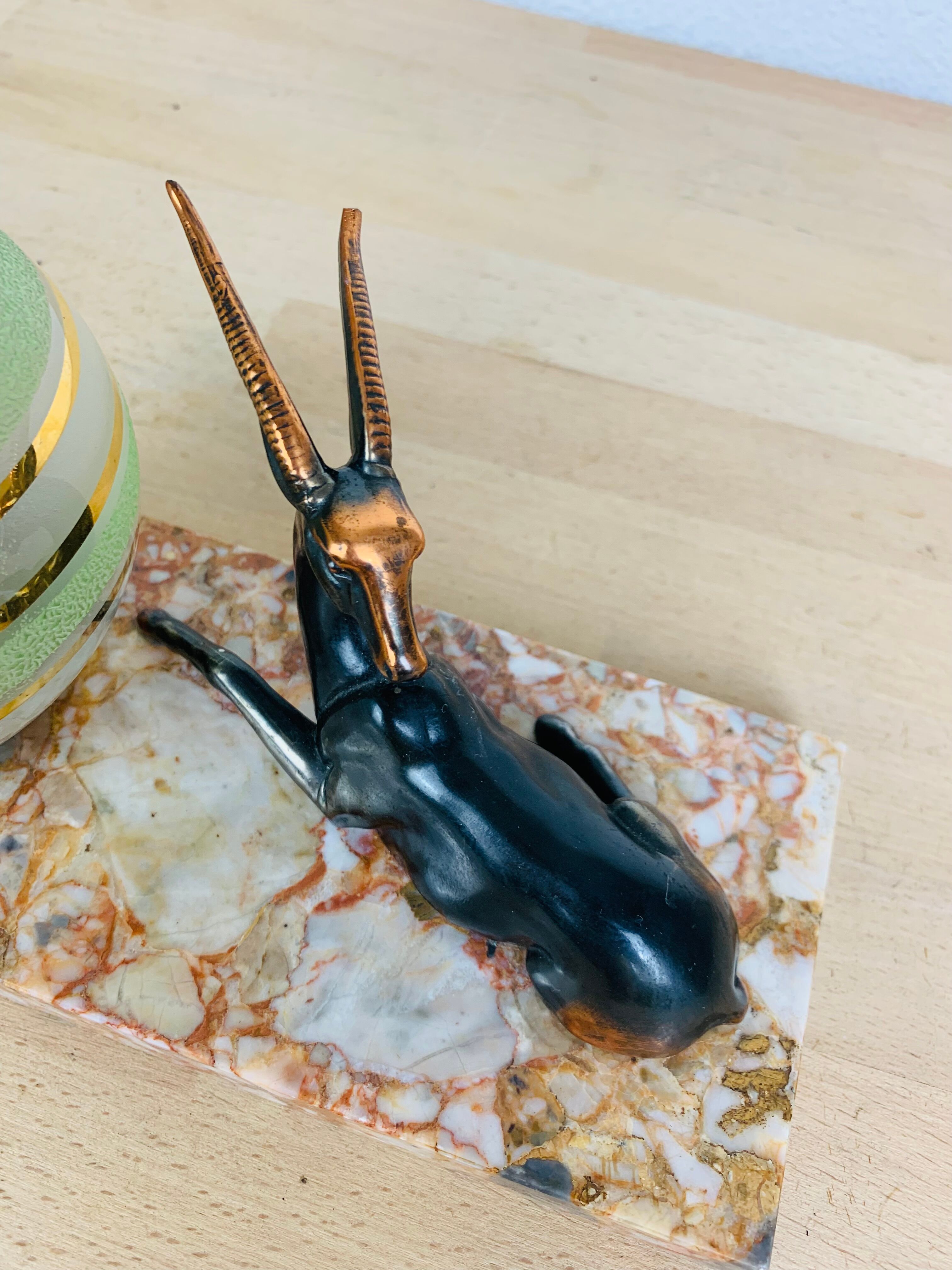 Art deco lamp gazelle brass and marble