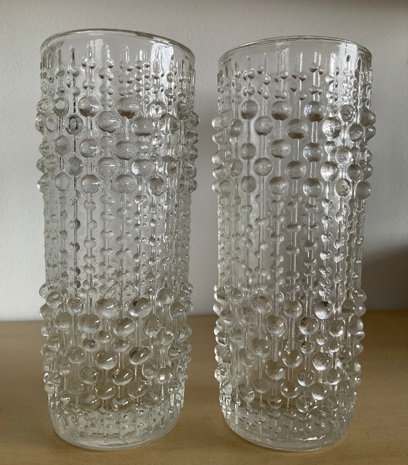 Pair of vintage Bubble roll vases in moulded glass