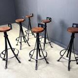 Vintage brutalist wrought iron bar stools, 1970s - set of 6
