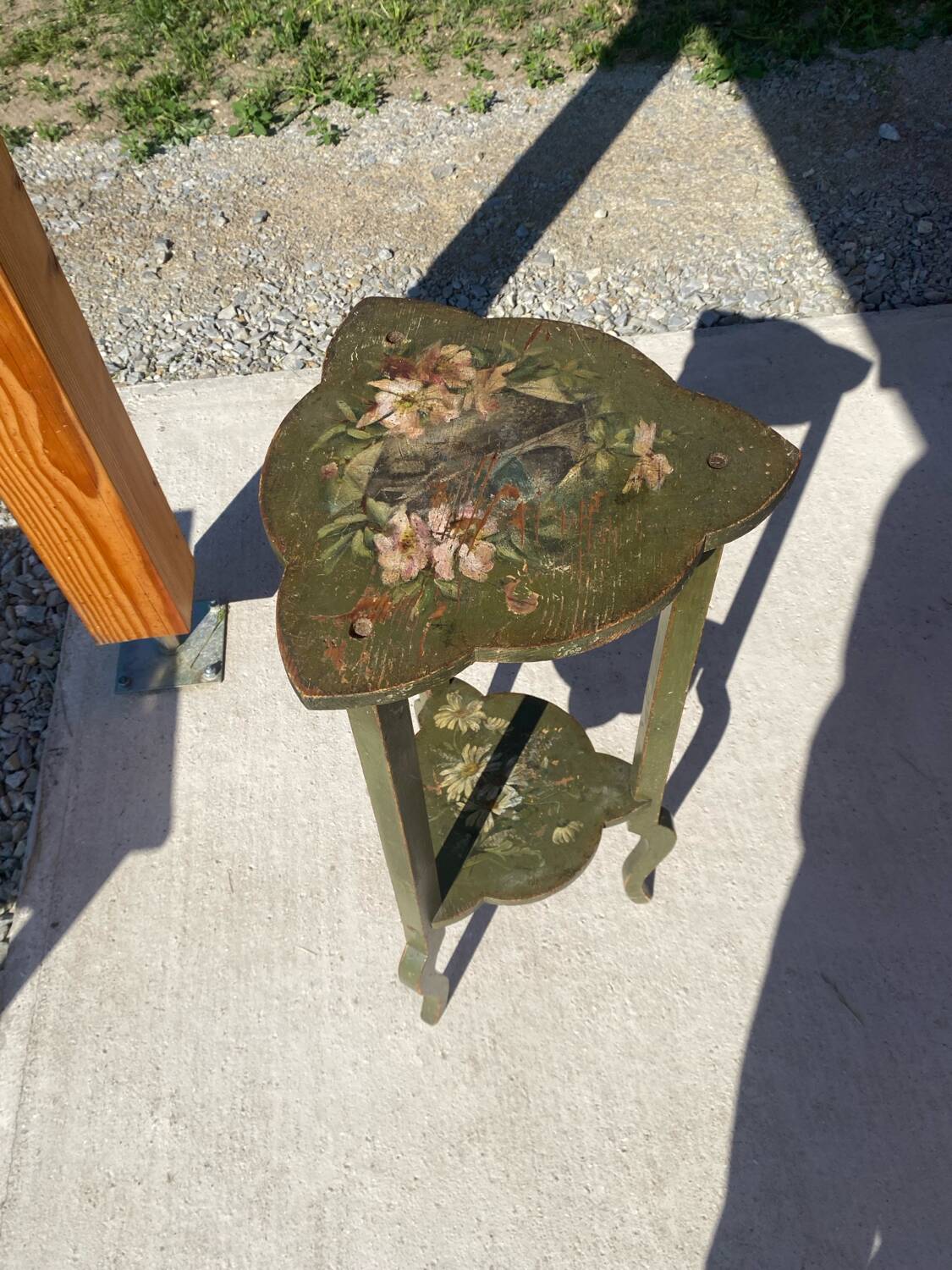 Wooden pedestal table or side table painted with floral motifs