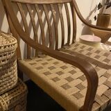 Restored wooden armchair - seat in woven jute