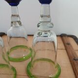 3 stemmed glasses in bubble and blown glass