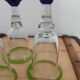 3 stemmed glasses in bubble and blown glass