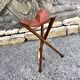 Folding leather tripod stool