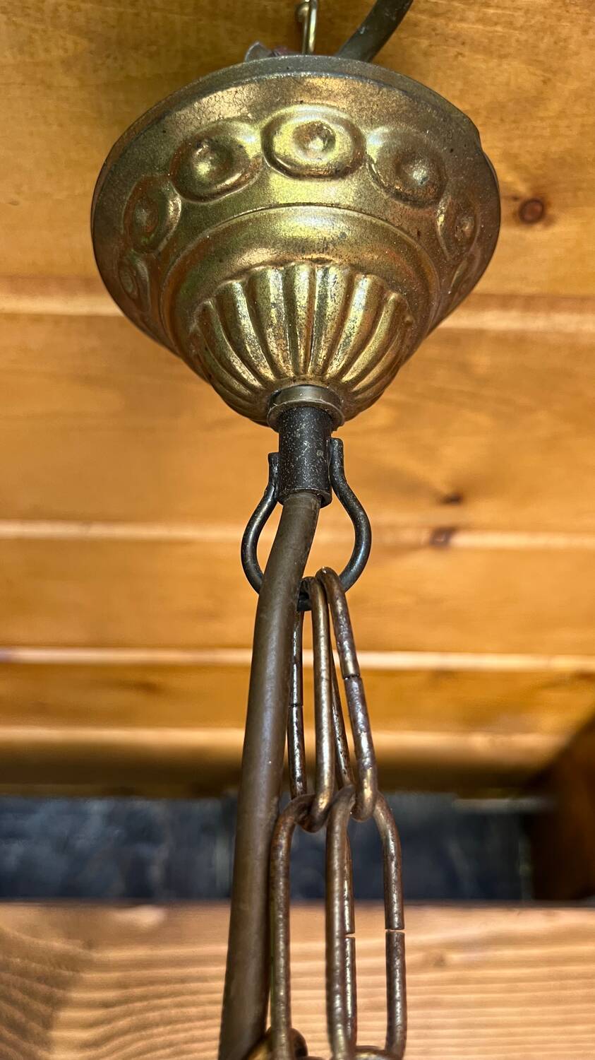 3-light brass pendant light with glass and pendants