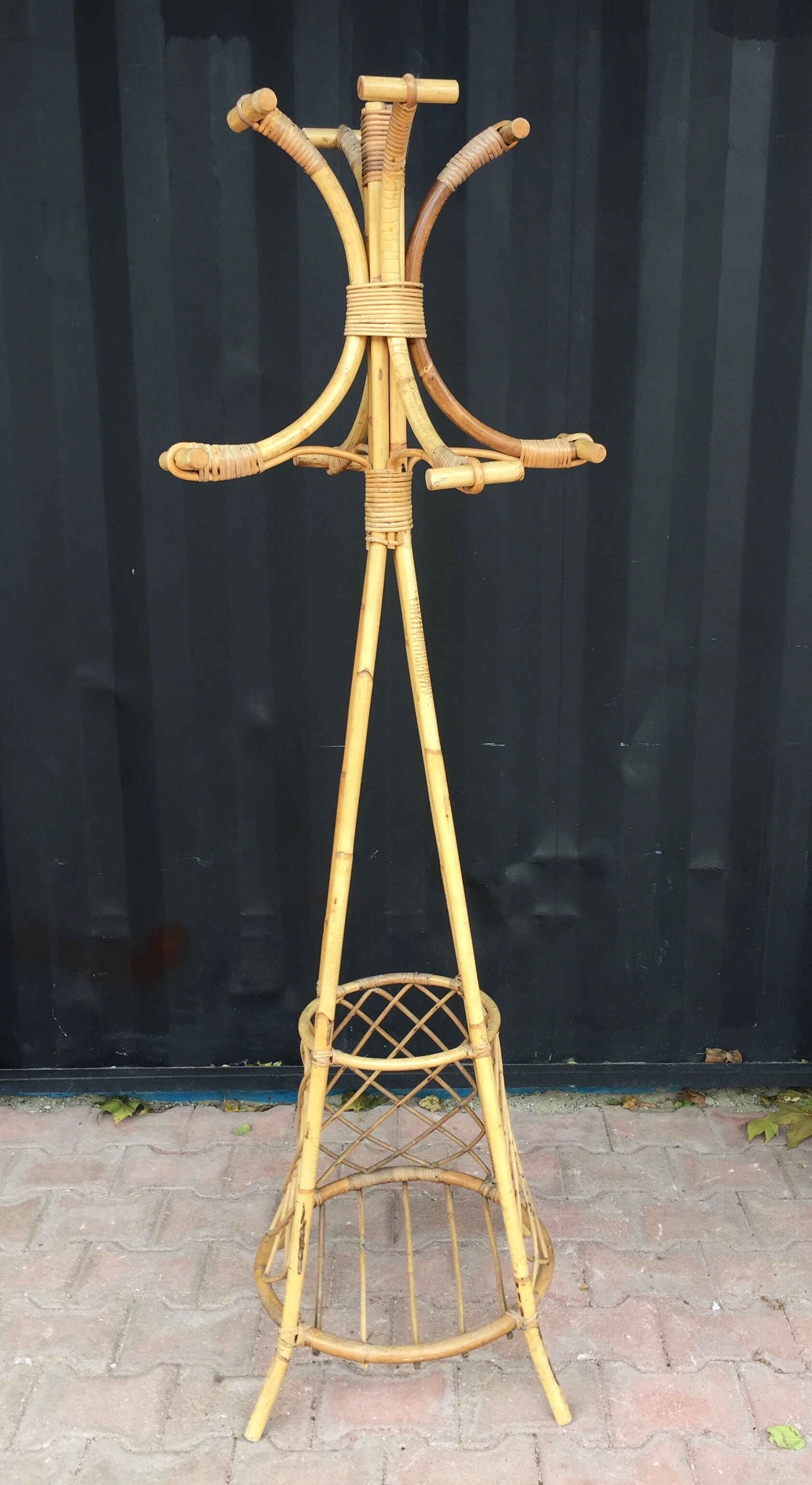 Rattan coat rack
