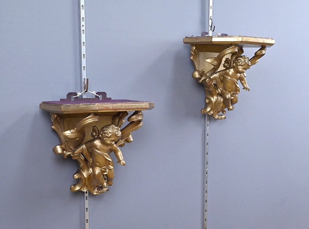 Pair of gilt wood wall consoles – late 19th century