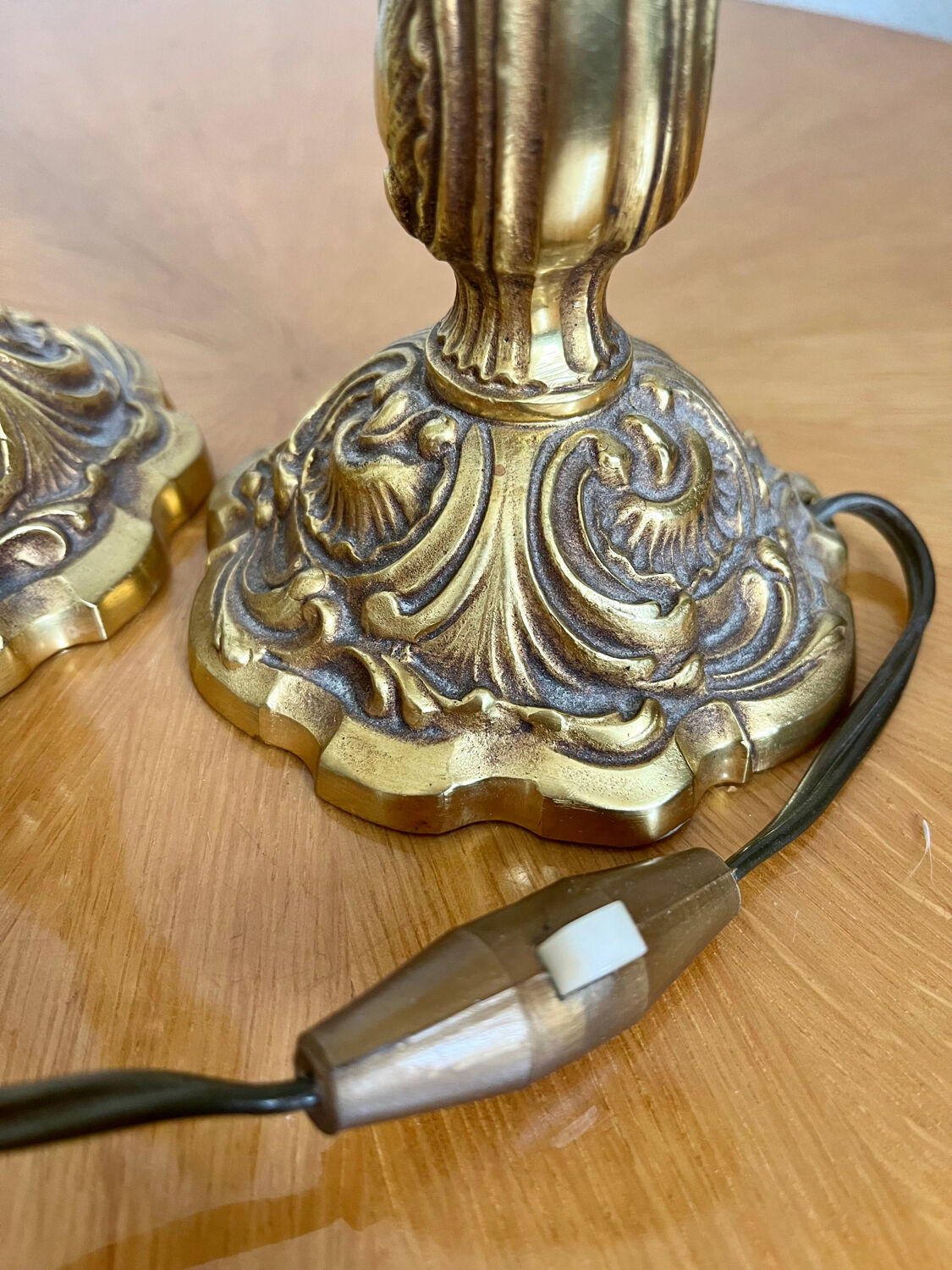 Pair of Louis XV rocaille bronze lamps