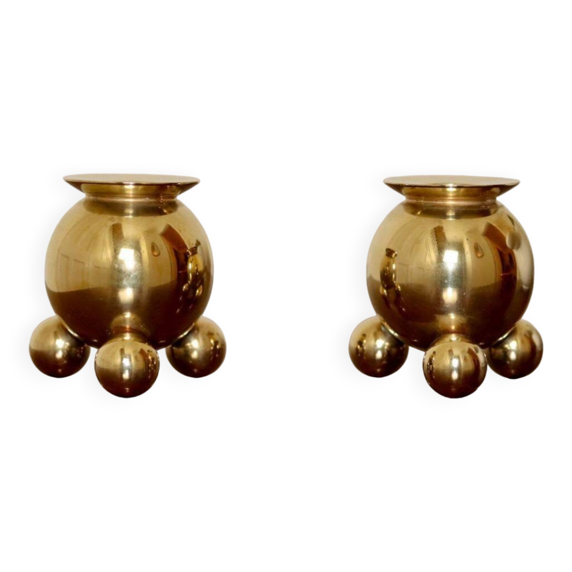 Pair of Mid-Century Swedish Brass Candle Holders by Gusum