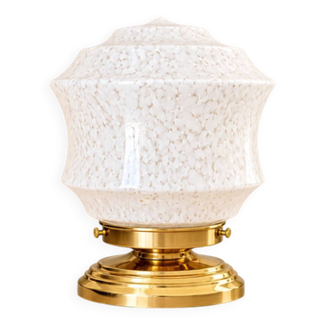Zoé — Lampe à poser en verre de Clichy blanc moucheté et laiton doré