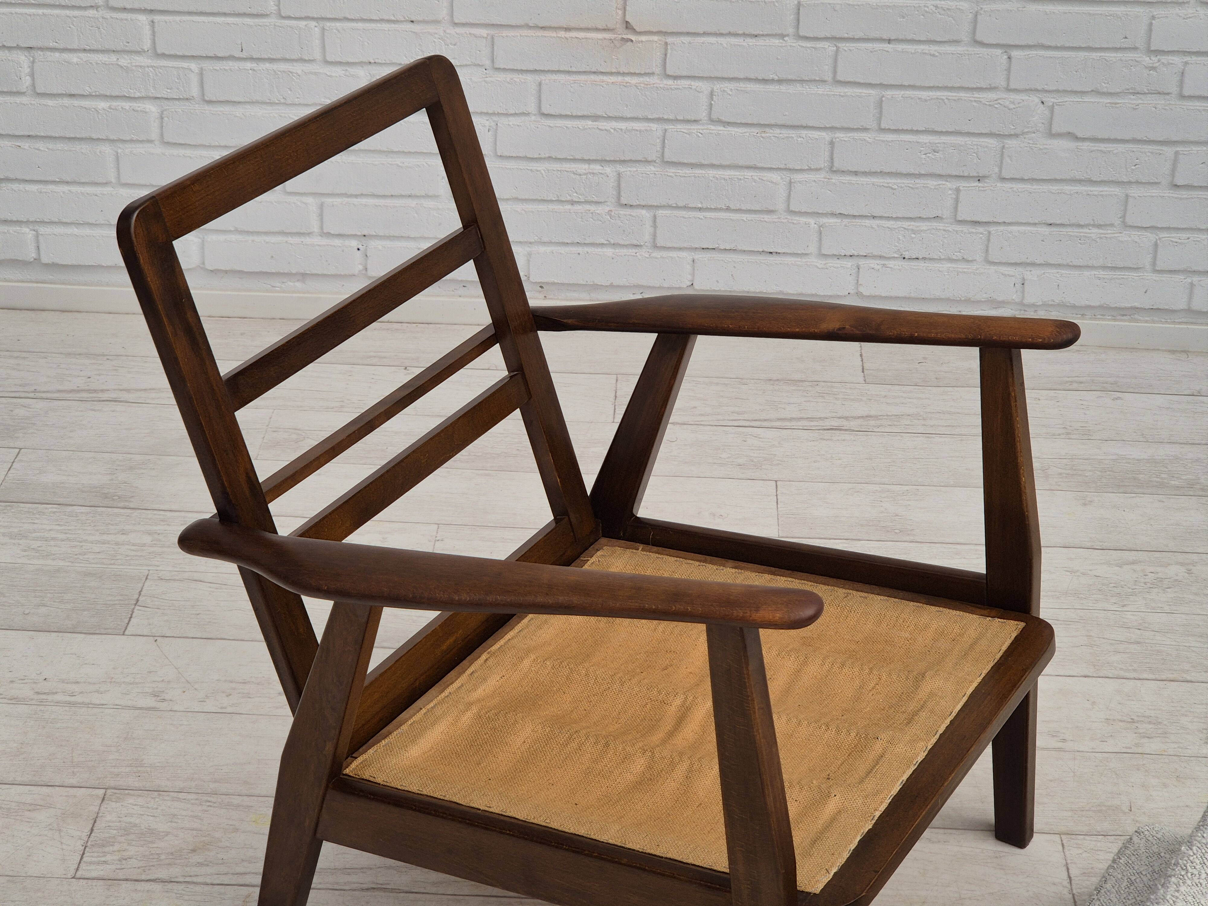 1960s, Danish armchair, refurbished, quality white/grey furniture fabric.