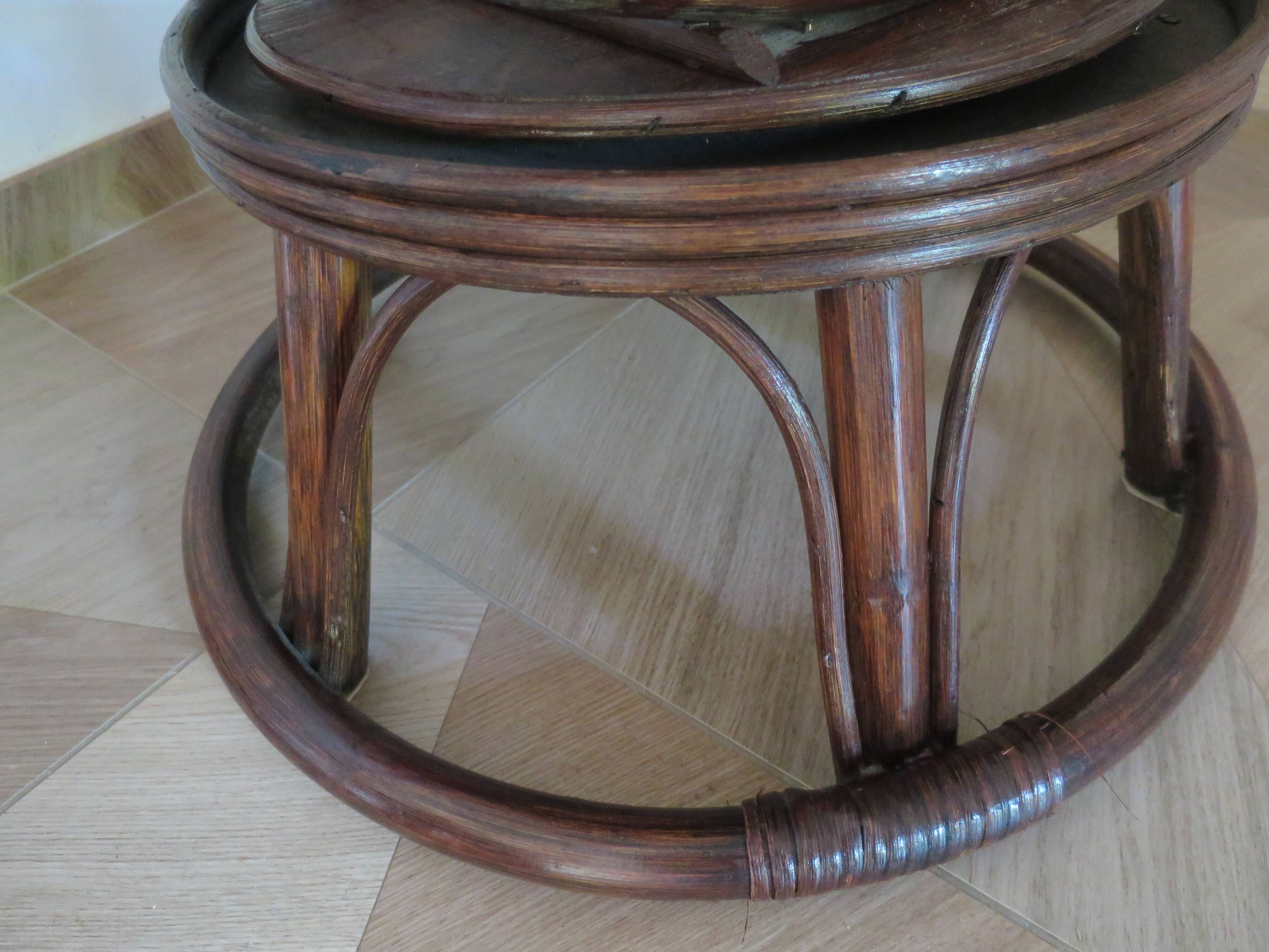 Vintage set of 2 swivel chairs in bamboo and rattan - Papasan shape
