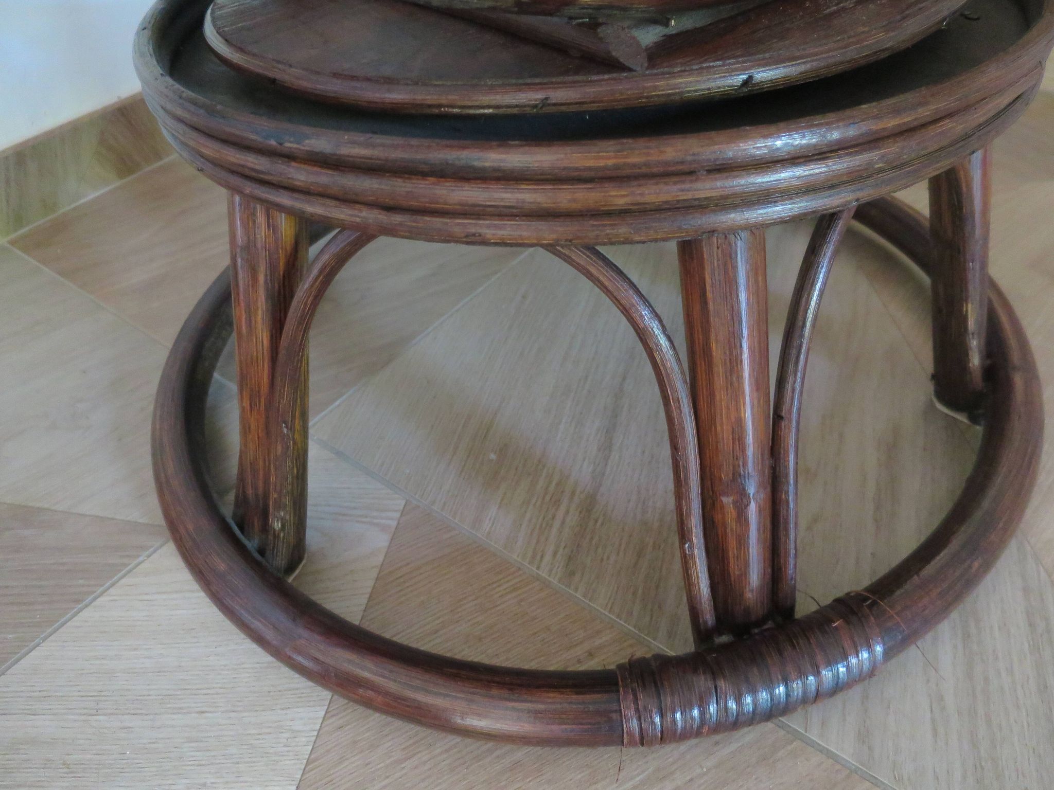Vintage set of 2 swivel chairs in bamboo and rattan - Papasan shape