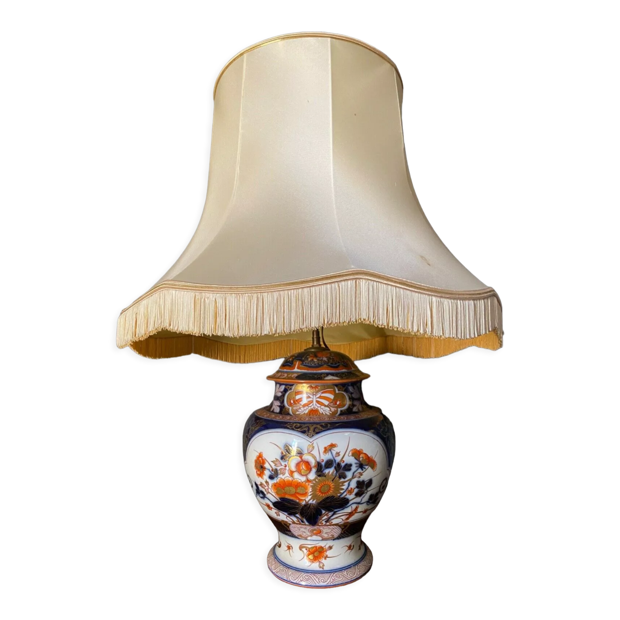 Porcelain lamp of bayeux floral decoration nineteenth with lampshade