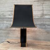 lampe laquée noire et laiton abat jour pagode vintage 1970