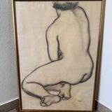 Grand tableau nu fusain André Jaoul