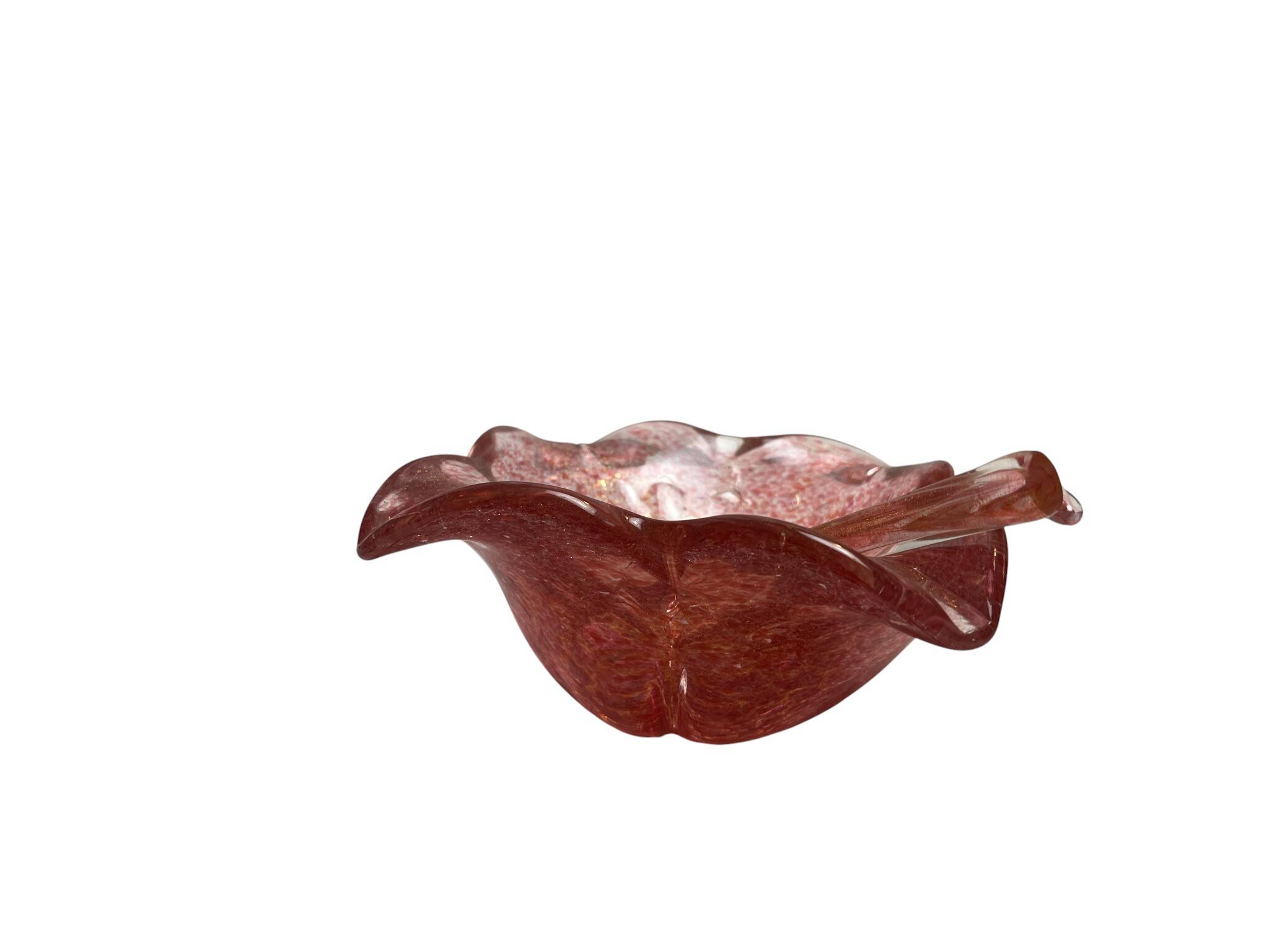 Murano, vide poche forme mortier fleur rose et or XXème