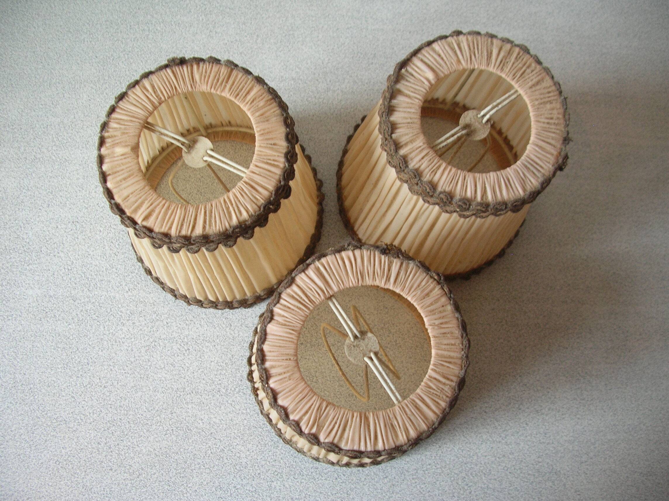 Set of 3 old pleated fabric lampshades clip-on model chandelier lamp lighting fixture n1