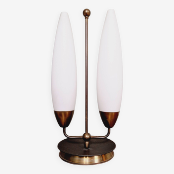 Grande lampe de table scandinave, verre opaline blanc, années 60