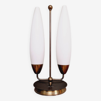 Large Scandinavian table lamp, white opaline glass, 1960s