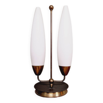 Large Scandinavian table lamp, white opaline glass, 1960s
